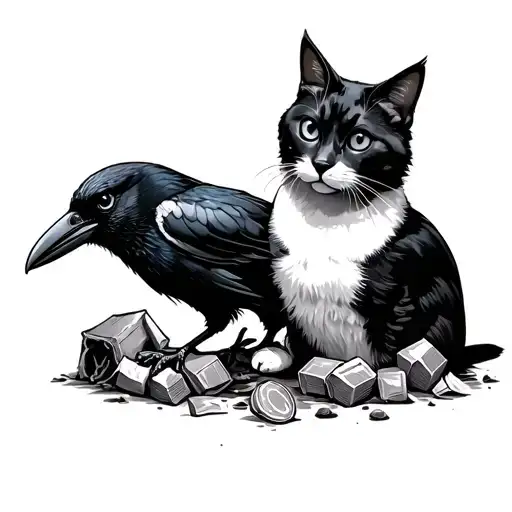 Crow And Trash Plus Cat
