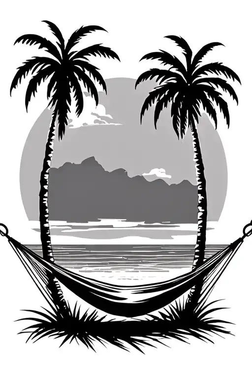 Hammock Hanging Between Two Palm Trees Background Looking