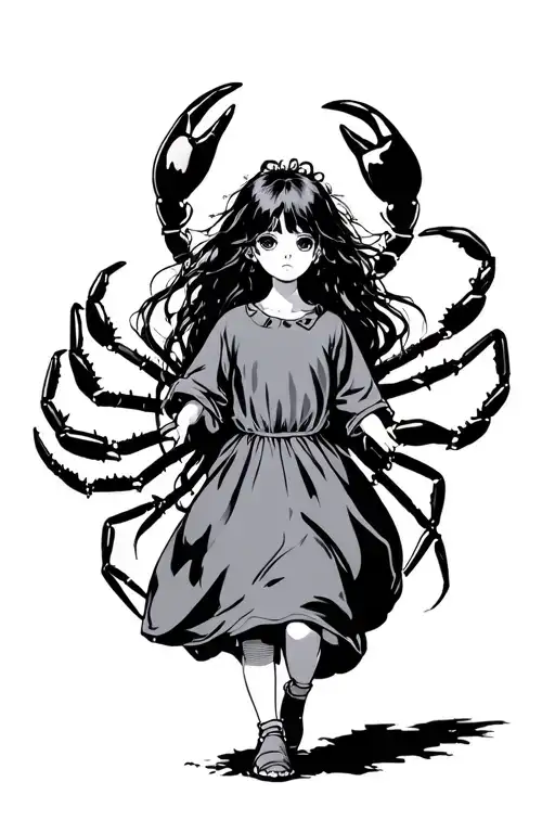 Little Long Hair Girl Walking Crabe