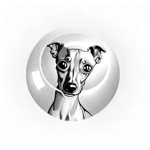 Italian Greyhound Looking Through Bubble With Happy Face