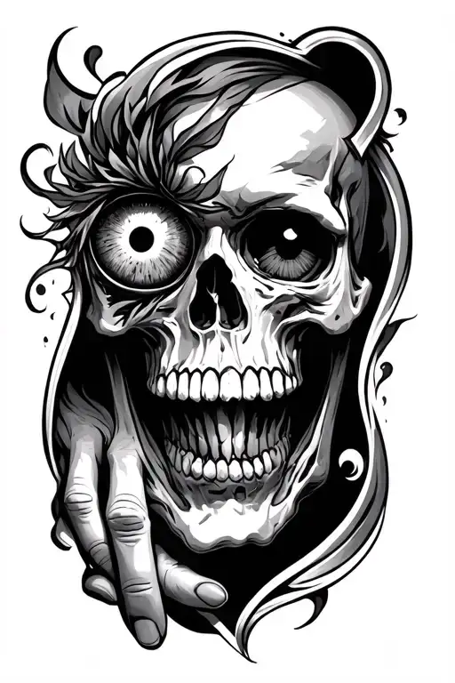 Design To Connect An Eyeball On The Inside Of Elbow And A Skull Face On Hand