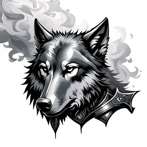 Templar Knight Under A Wolf Head With Smoke Effects