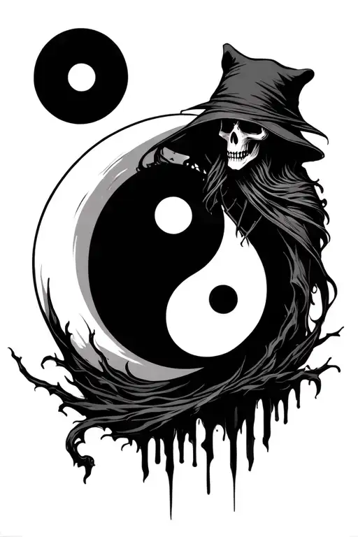 Grim Reaper And Yin Yang Symbol