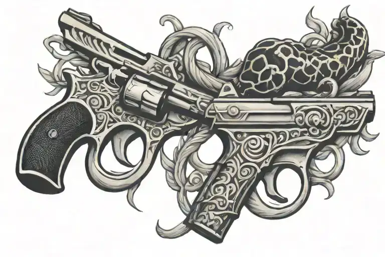 2 Fl Int Lock Pistols With Snake Intetwined