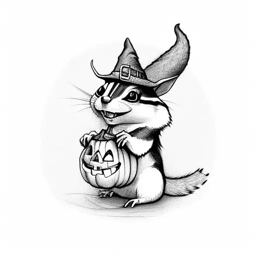 Chipmunk In A Jack-o-lantern Wearing A Witch Hat