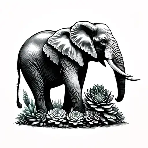 A Elephant Surrounded By Succulents Arranged
