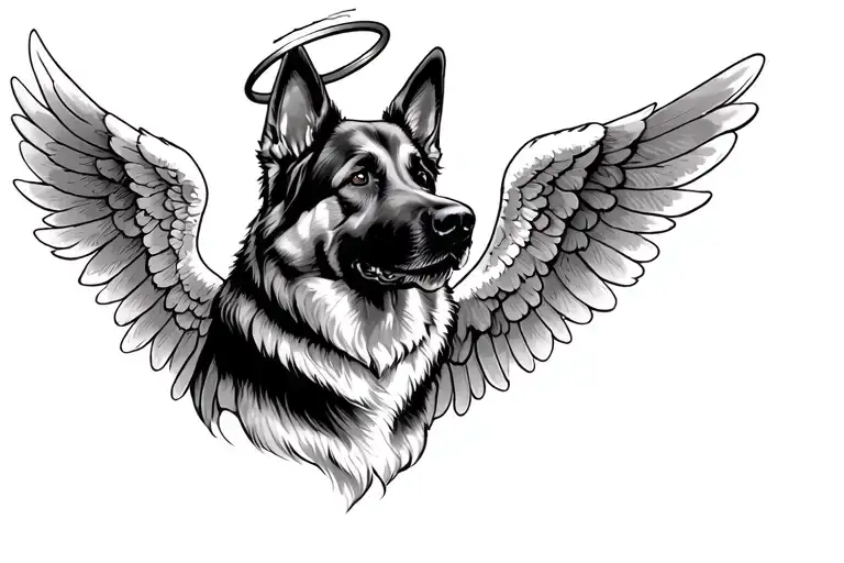 A German Shepard With A Halo And Angel Wings
