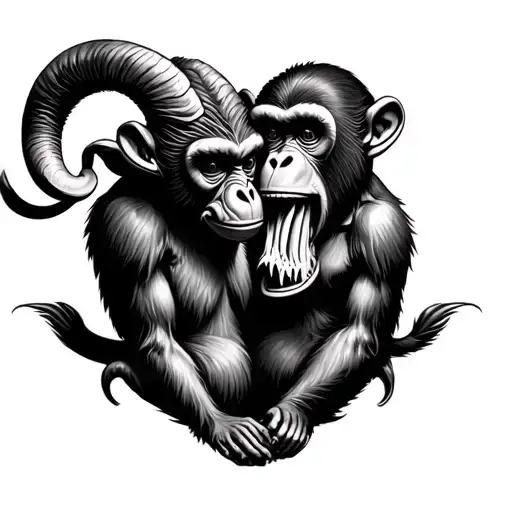 Aries And Monkey Who Want To Eat Each Orher