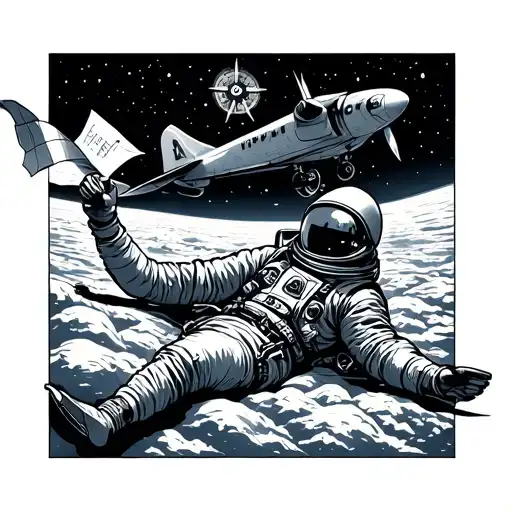 Astronout Laying On Clowd And Throwing Paper Airoplane And Compass