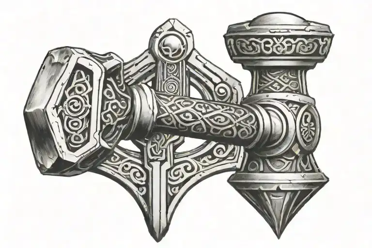 Thors Hammer With Lighting And Soccer Ball