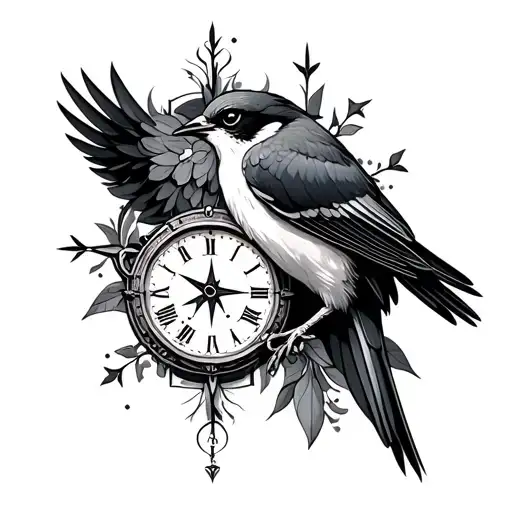 Bird And Compass And Clock