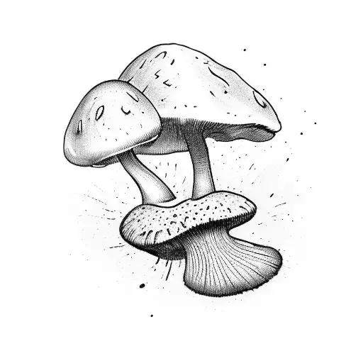 A Minimalist Tattoo Of A Mushroom With The Word 'Balance' Written In A Flowing Script