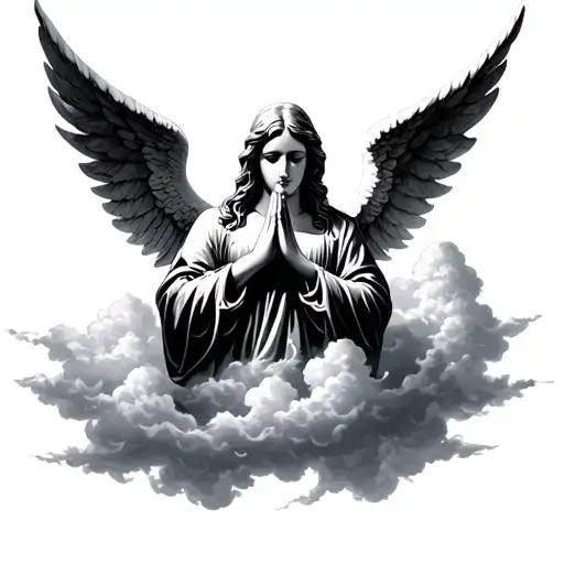 Angel With Prayer Hands And Clouds