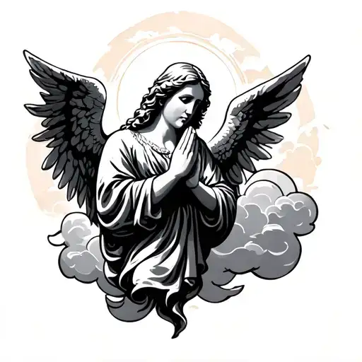 Angel With Prayer Hands And Clouds