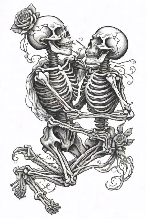 Slow Dancing Skeletons Holding Hands In Love