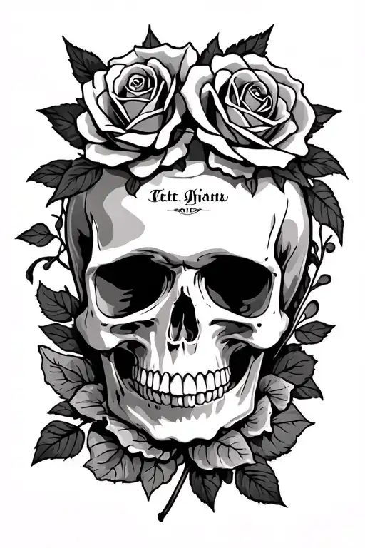Skull And Roses With A Name Intertwined