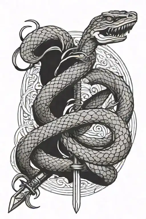 Katana And Snake Wrapped