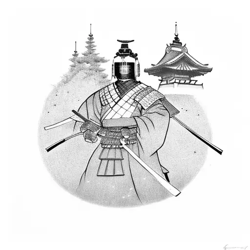 Samurai Protecting Family In The Night Sky