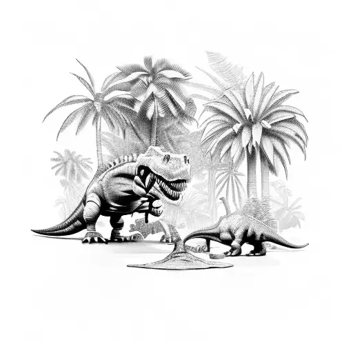 Dinosaur Family In A Jungle And Blue Raptor