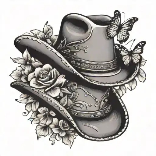 Cowboy Hat With Butterflies And Flowers