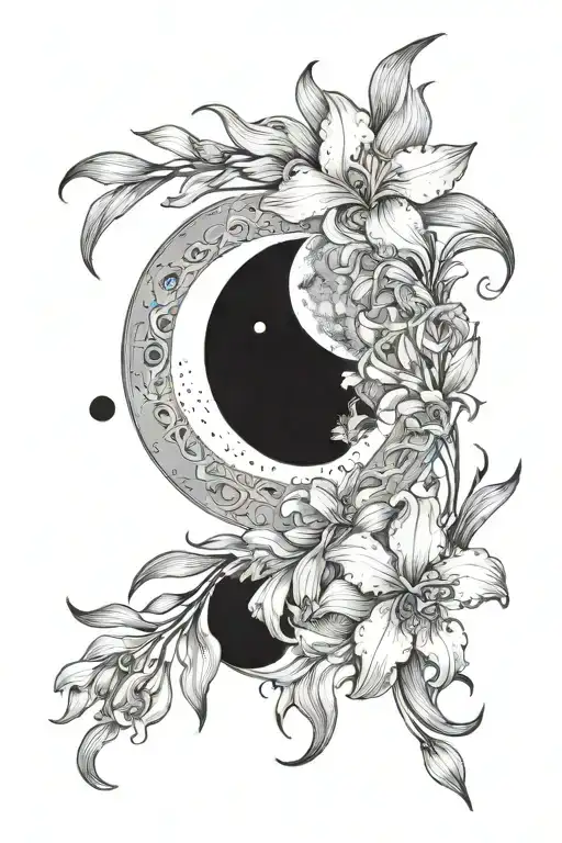 Phases Of The Moon With Iris Flower Intertwined