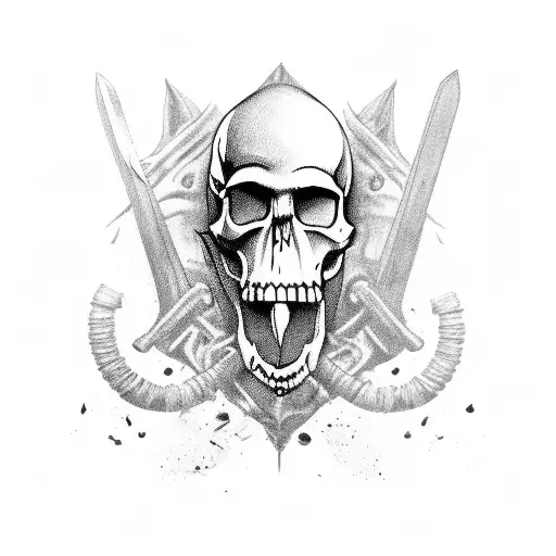 Savana Jungle With A Skull And A Sword Impaled In It