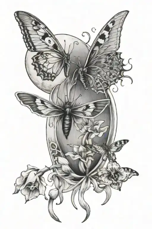 Moon With Iris Flower And Lunar Moth