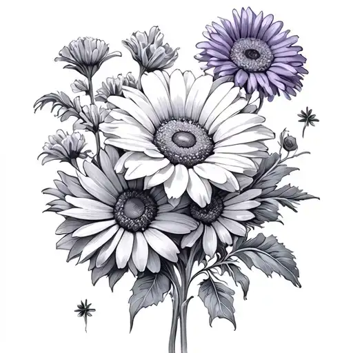 Flower With Chrysanthemum And Daisy And Violet And Marigold