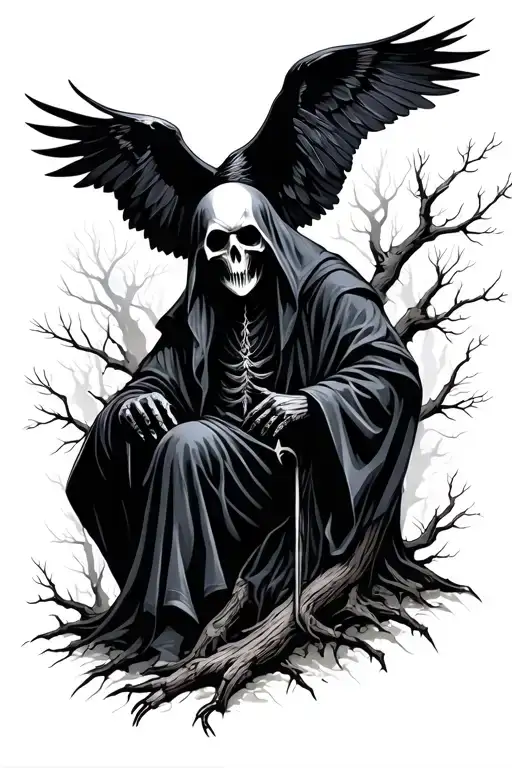 Grim Reaper With Raven And Woods