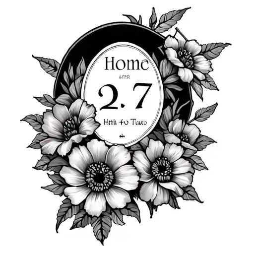 Thigh Tattoo With A Date Inside And Flowers