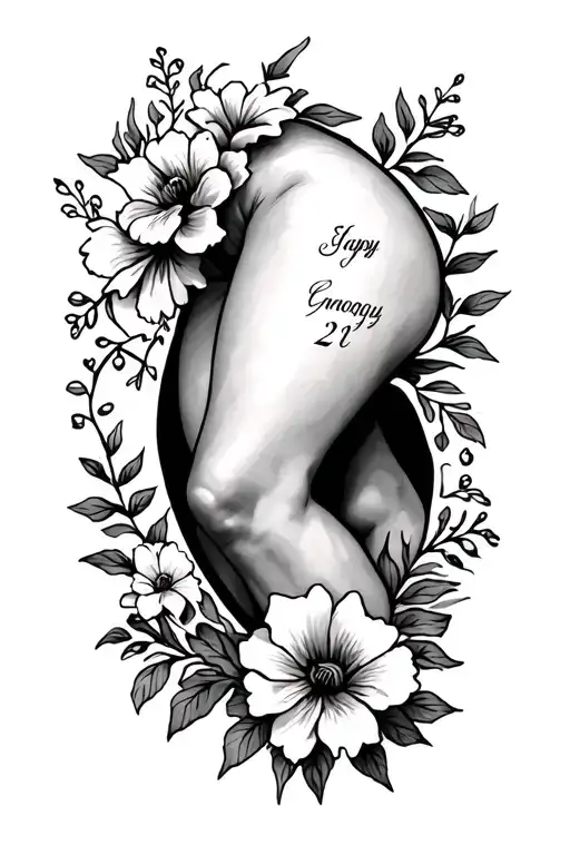 Thigh Tattoo With A Date Inside And Flowers Coming