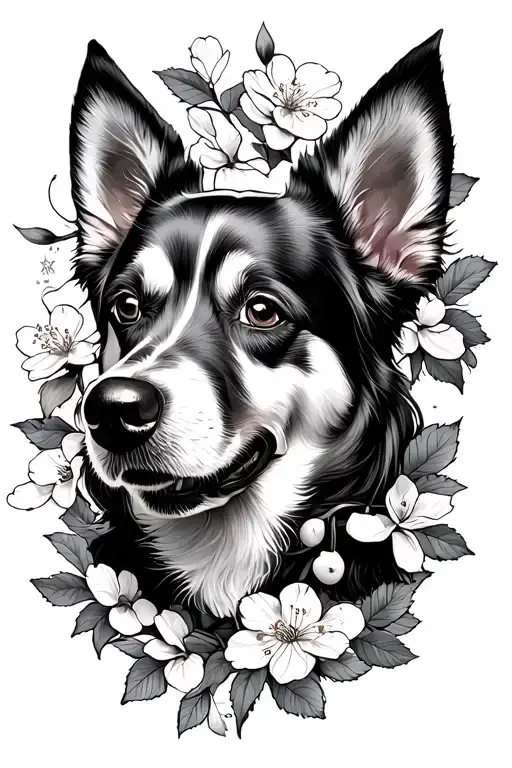 Dog And Cherry Cherry And Cherry Blossoms