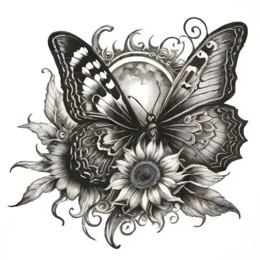 Butterfly And Moon And Sun
