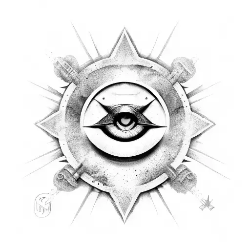 An Evil Eye Design Inspired By Assassin's Creed Symbols In Black-grey Style