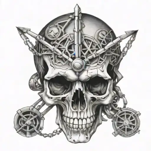 Skull Shaded With The Dna Helix Connecting Atoms