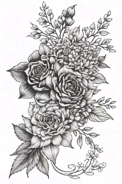 Birth Flowers Fine Line Bouquet Composed