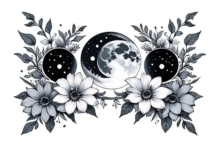 Triple Moon Above Flowers