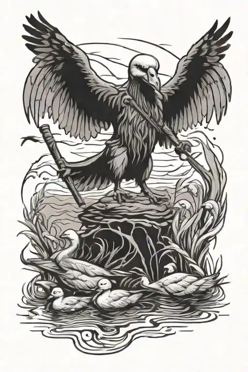 Duck Hunting Skull Reaper Standing In Water Holding Ducks