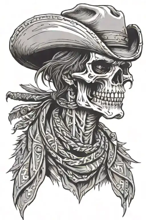 Outlaw Skull Cowboy With Torn Bandana Showing Teeth