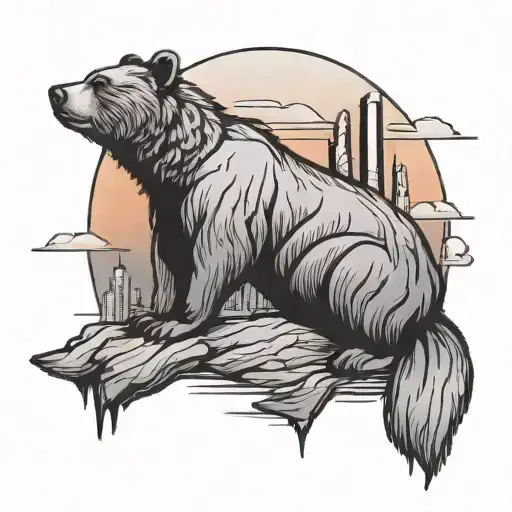 Sunset Skyline Bear Sitting Cross