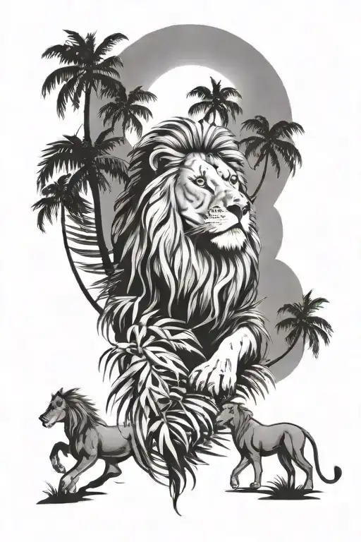 Lion And Palm Trees