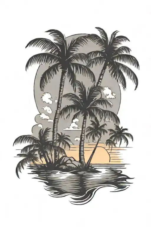 Beach Sunset With Palm Trees