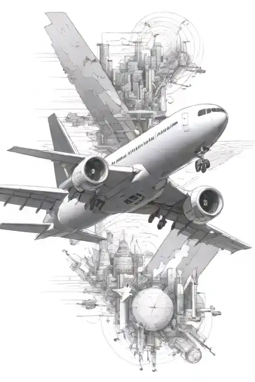 Boeing 777 Taking Off With City Background