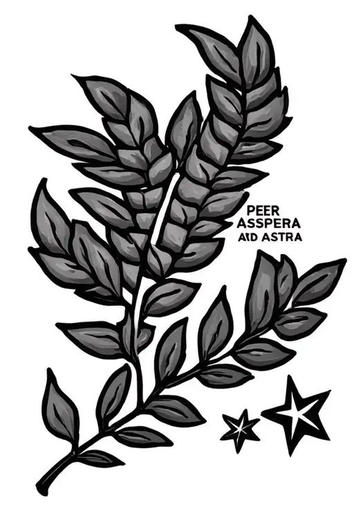Per Aspera Ad Astra Sentence With A Laurel Branch Below And Two Little Star Beside