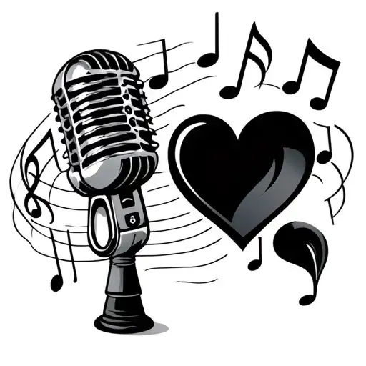 Black Heart Microphone Music Notes Floating
