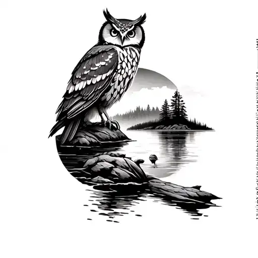 Full Arm Sleeve With Owl At The Top And A Lake And The Bottom You Decide