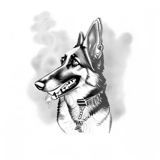 German Shepard Smoking Cigar Looking Badass Holding Big Gun