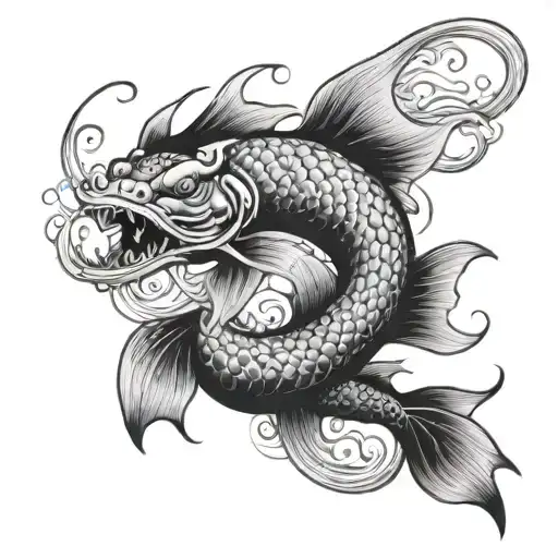 Black Koi Fish With A Red Dragon Spirit