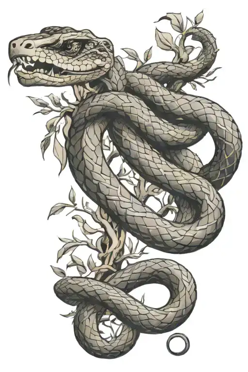 Branches With A Snake Slithering Down It