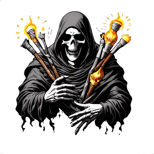 Grim Reaper Holding Four Ideas Of Life